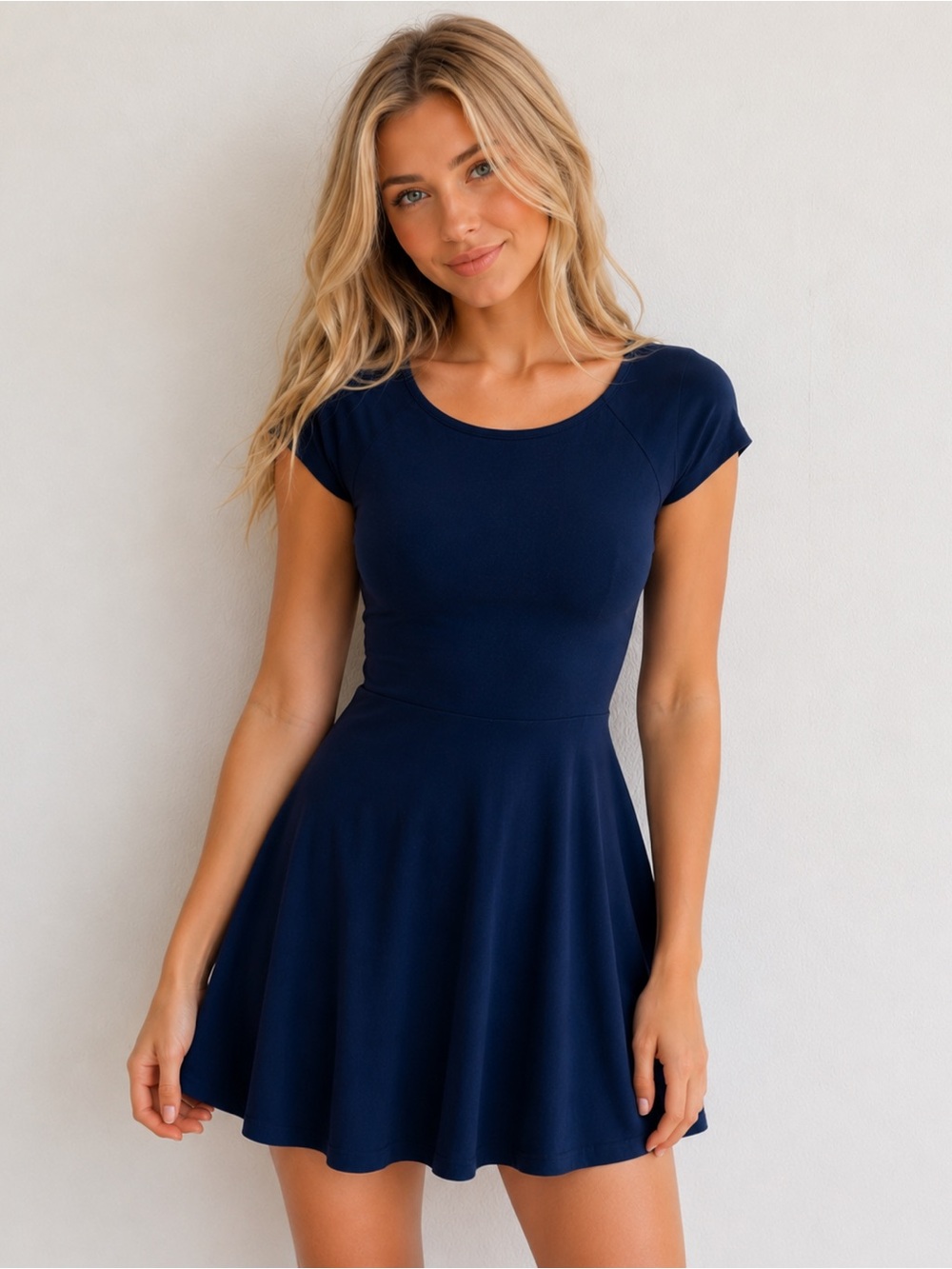 Hollister Navy Blue Jersey Knit Lace Back Skater Mini Dress, Women’s Juniors Sm